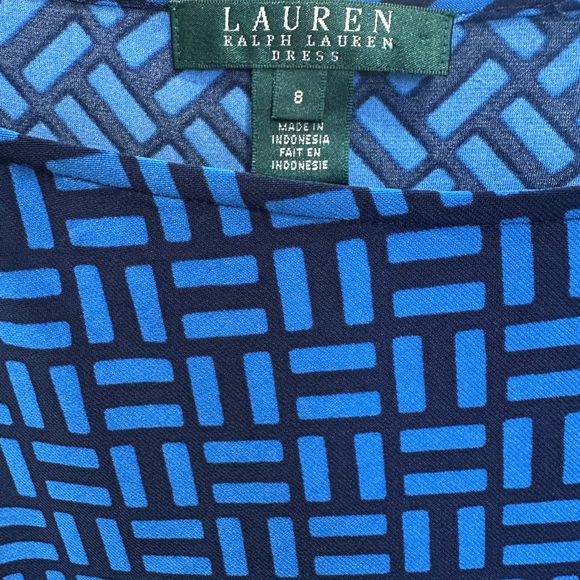 Ralph Lauren Women Midi Sleeveless Summer Blue Geometric with Belt Dress Size 8 - Picture 3 of 10